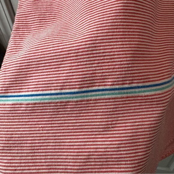 J Crew 100% cotton peach & white stripe popover blouse w an aqua stripe accent - Picture 6 of 12